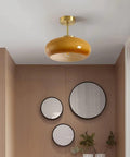 Mid Century Semi Flush Mount Ceiling Light With Glass Shade, Modern Hallway Fixture For Entryway And Kitchen, Orange Finish, Bulb Included