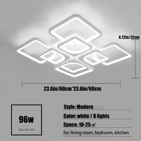 Modern LED Flush Mount Ceiling Light With Remote Control 8 Head Square Fixture in white acrylic and metal close to ceiling design