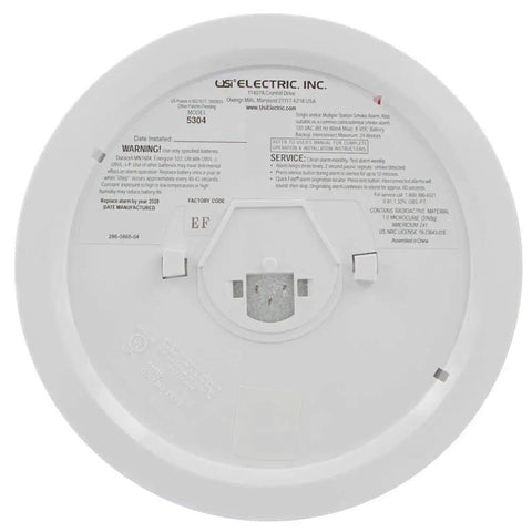 Back view of Hardwired Ionization Smoke Alarm 120V With Battery Backup 2 Pack showing connection details and labeling.