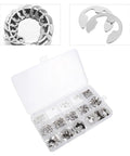 Premium Stainless Steel External Retaining Rings Assortment Snap Ring Kit 400pcs Circlip Set in clear organizer box.