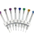 Top Notch Watch Repair Screwdriver Set 8 Piece Precision Tool Kit With Metal Stand For Tiny Screws 0.6mm To 1.6mm Tips Durable Steel