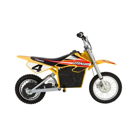 Electric Dirt Bike For Kids MX650 Dirt Rocket Off Road Motocross Bike with Dual Suspension Riser Handlebars in bright yellow