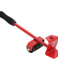 Heavy Duty Furniture Lifter And Slider Set With 360 Swivel Wheels, No Sweat Appliance Moving Aid Up To 660 Pounds, Red lifting tool with rubber wheels.