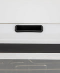 Close-up of handle on Portable Countertop Mini Dishwasher Featuring Four Quick Wash Cycles And Slick High Heat Sanitizing Plus Seamless Air Dry For No Muss No Fuss Apartment Dorm Or Road Trip Setup.