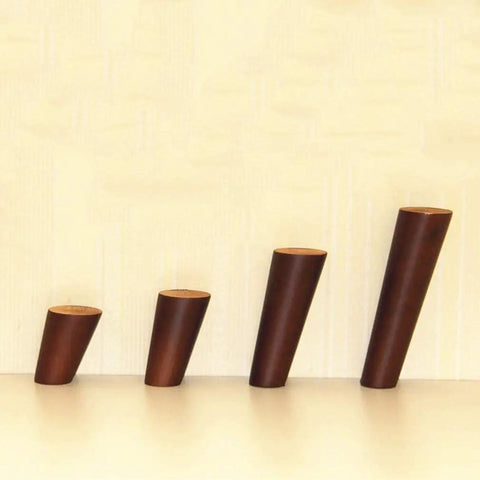 Solid Wood Table Legs Set Of 4 Round Conical Desk Feet Dark Walnut Finish viewed from the side on a plain background.