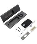 6.3 Inch Privacy Pocket Door Lock Hardware For Double Barn Doors Keyless Mortise Lock Sliding Door System In Black Durable Zinc Alloy Handle Brass Cylinder Silent Operation Anti Rust Finish
