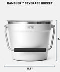 Totally Solid Stainless Steel Beverage Bucket With Double Wall Vacuum Insulation Keeps Cold Ones Fresh Holds Six Beers Or Wine Cooler Party Game Changer Weekend Essentials White, shown with dimensions.