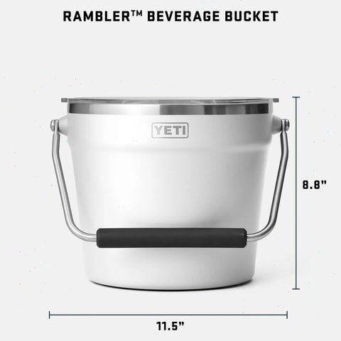 Totally Solid Stainless Steel Beverage Bucket With Double Wall Vacuum Insulation Keeps Cold Ones Fresh Holds Six Beers Or Wine Cooler Party Game Changer Weekend Essentials White, shown with dimensions.