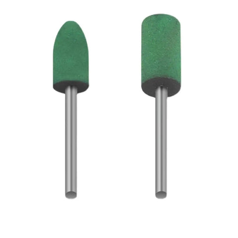 Two abrasive rubber mounted points with 3mm shanks, designed for precision grinding and polishing, compatible with Dremel tools.