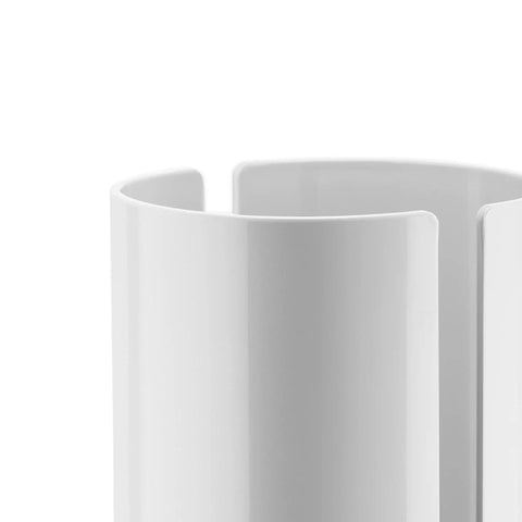 Close-up of Birillo Toilet Paper Roll Container White Designer Bath Accessory by Piero Lissoni in PMMA Plastic Minimalist Modern Bathroom Organizer