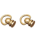 Front view: two solid brass ball-stud rivets with screws and D-ring, 20x10 mm, rotatable head for leather bags