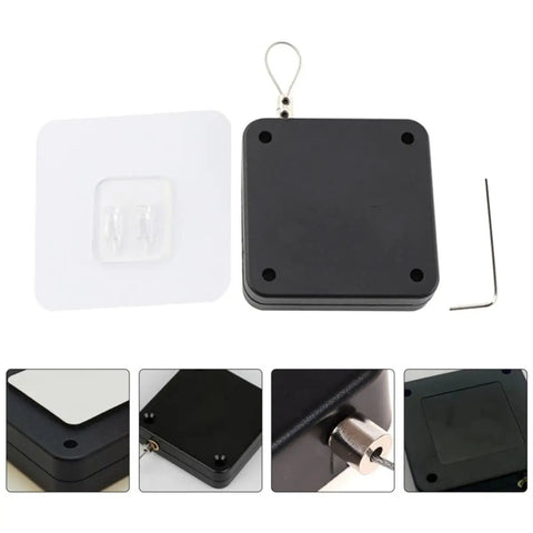 Automatic Retractable Door Closer Set Two Pack, Black ABS Plastic Self-Closing Cable Door Closers With Drawstrings, Easy No-Drill Install