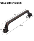 Two Pack Center To Center 128mm Matte Nickel Brushed Finish Cabinet Pulls dimensions illustration, stainless steel handles