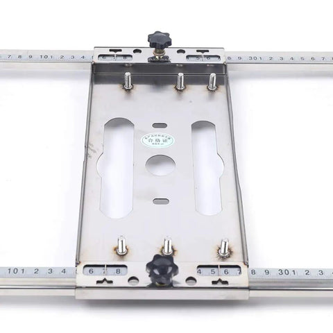 Stainless Steel Circular Saw Edge Guide And Woodworking Positioning Trough Jig Portable Saw Base With Bilateral Precision Scale, top view of adjustable base.