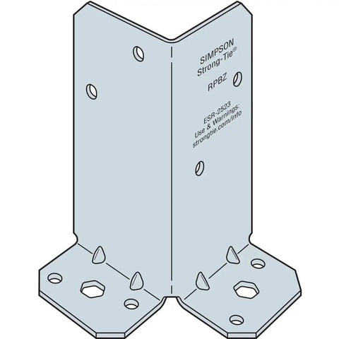 RPBZ ZMAX Galvanized Retrofit Post Base for Double 2x4 Posts, steel bracket for braced carports and patios, close-up view