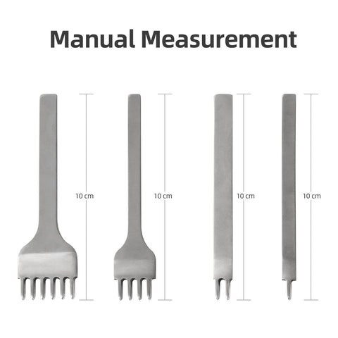 Leather Punch Kit For DIY Leathercraft, 4mm Hole Punch Set With 1 2 4 6 Teeth, showing prong chisels with measurement markings