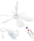 Ultra Quiet USB Ceiling Fan With Remote And Timer, 4 speed portable DC plug-in hanging fan with controller and cable