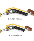 Premium Metal Folding Fishing Reel Handle Kit With Rocking Arm And Hardwood Knob Auto Fold Design For Compact Storage Fits 1000-4000 And 5000-6000 Models Secure Grip Perfect Upgrade For Serious Anglers. S and L reel handles with hardwood knob