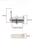 Diagram of Mini Cam Lock With 2 Keys 12mm Diameter Zinc Alloy For Cabinet And Drawer Furniture Hardware with measurements