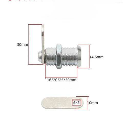 Diagram of Mini Cam Lock With 2 Keys 12mm Diameter Zinc Alloy For Cabinet And Drawer Furniture Hardware with measurements