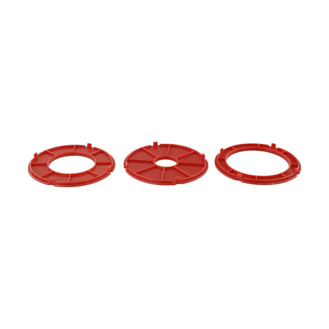 Rock Solid Router Table Insert Rings 3 Piece Set For Bosch RA1171 RA1180 RA1181 Models, three red precision replacement rings.