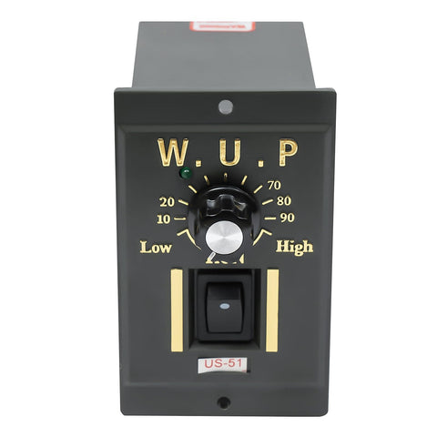 Front view of control panel for Beefy 110V Gear Motor With Governor, 120W, 20Nm Torque, 0 To 45 RPM, with power switch and dial.