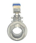 Heavy Duty 1 Inch Full Port Ball Valve With Male X Female Npt Threads And 304 Stainless Steel Construction, front view with blue lever.