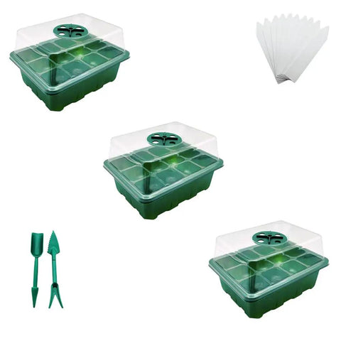 Three Pack Garden Propagator Germination Set With Adjustable Humidity Dome And Base Greenhouse Trays For Seed Starting
