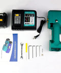 Components of Heavy Duty Automatic Hot Melting Strapping Machine For Portable Rechargeable Electric Banding Tool including charger and tools.