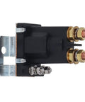 Badass 24V 500A High Current Relay Double Battery Isolator Brass Coil Auto Start Contactor front view with brass terminals.