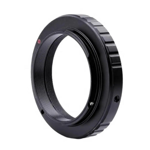 M42 T Ring Adapter For Nikon APS-C DSLR Cameras With All Metal Construction And Anti Oxidation Finish, viewed from side angle