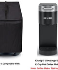 Water Resistant Dust Cover Cap for Keurig K Slim Single Serve K Cup Coffee Maker with Heavy Duty 600D Nylon Fabric shown with brewer