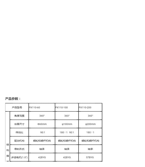 Specification table for Motorized Rotary Positioning Stage With Pro Grade High Precision Electric Rotary Table