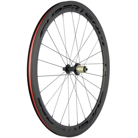 Side view of 50mm Carbon Clincher Wheelset For 700C Road Bikes, 23mm Rim Width, Deep Aero Profile, Basalt Braking Surface