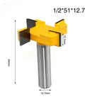 Premium 8mm 4 Edge T-Slot Router Bit For Precision Wood Slotting And Smooth Milling Cuts shown at an angle with dimensions labeled.