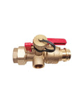 Brass 3/4-inch tankless water heater isolation valve with red lever and female threaded ends