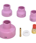Pro Grade TIG Gas Lens Kit For WP9 WP20 WP25 Torch With Ceramic Nozzles 12, 14 X2, 24 Copper Electrode Holder And PTFE Front Cover