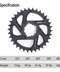 Direct Mount Chainring 34T Narrow Wide Teeth 3mm Offset CNC 7075 Aluminum for SRAM GXP Cranksets 1x Compatible Black