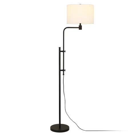 Height Adjustable Floor Lamp With Elongated Fabric Shade In Brushed Nickel Finish, Mid Century Industrial Vibe, full view