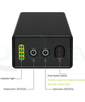 Built Tough For The Long Haul 24V Rechargeable Lithium Backup Battery Pack With Water Resistant Shell For EV And Tools 4000 Mah To 6400 Mah Capacity Zero Hassle Swap back view showing ports and battery indicator.