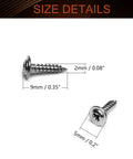 Size details of 50 Pack of M2 x 8mm Phillips Pan Head Self Tapping Screws With Integrated Washer Heavy Duty Kit.