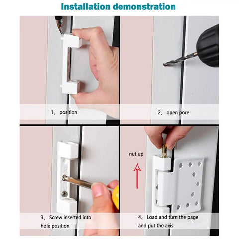 Installation demonstration of Heavy Duty Aluminum Flag Hinge For Swing Doors And Windows with screws and tools.