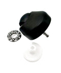 Three-part front caster wheel assembly for ECOVACS robot vacuum; black housing, metal axle, bearing ring