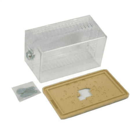 G10 Universal Locking Thermostat Guard With Key, clear plastic cover, fits 3 1/4 inch deep, 3 1/2 inch high, 6 3/8 inch long
