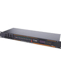 Straight Up Workhorse Power Sequencer With Ten Secure Outlets And Clear Digital Voltage Display Built From Heavy Duty Aluminum Alloy For Zero Hassle Rack Installation, front view.