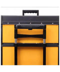 Front view of Portable Tool Box With Wheels For Home And Outdoor Use Three Layer Workhorse Storage Box With Drawers Pull Rod Style