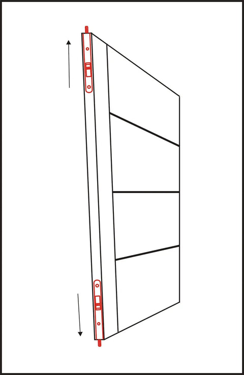 Diagram showing placement of Brass Flush Bolt 7 Inch With Solid Brass Face Plate And Strike on double doors, arrow indicates movement