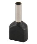Twin Wire Ferrules For 16 AWG Dual Wire Crimp Connectors In Black With Tin Plated Copper Pin Terminals For DIN Rail Terminal Blocks Great For Daisy Chaining And Parallel Wiring 100 Pack, close-up view
