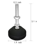 Adjustable Threaded Pole Leveling Feet For Furniture Glide with M8x50mm thread and rubber base, shown with measurements in black and silver tone