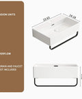 HAOCHRYSYPH Ceramic Wall Mount Sink with Towel Rack, Milk White, 23.63 in. dimensions and features displayed with measurements.